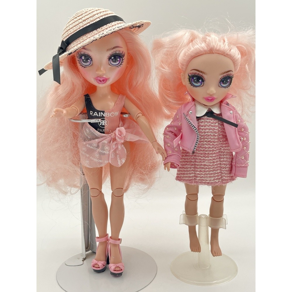 Rainbow High Bella Parker Pacific Coast & Junior 8" Doll Pink Hair lot of 2 MGA